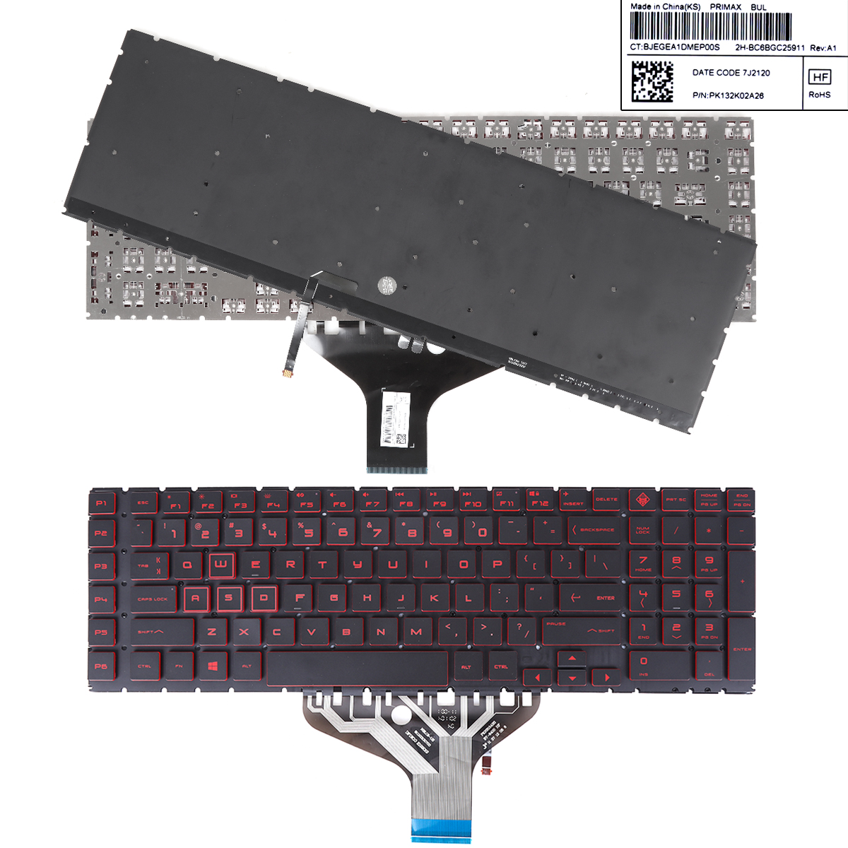 Picture of New Replacement Laptop Keyboard For HP Omen 17-CB 17-CB0002CA 17-CB0020NR 17-CB0040NR 17-CB0050NR 17-CB0070NR TPN-C144 17-CB0080NR L BLACK(Without FRAME,Red Printing，Backlit) US Layout